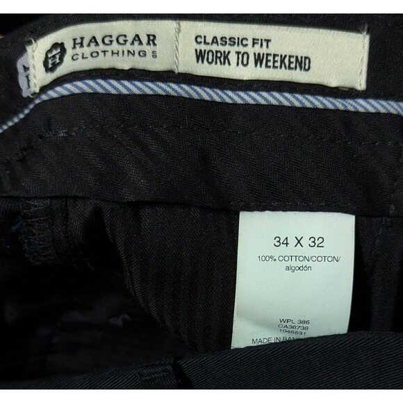 Haggar Chino Trouser Pants Mens 34x32 Black Classic Fit Work To Weekend (950) - Picture 3 of 3